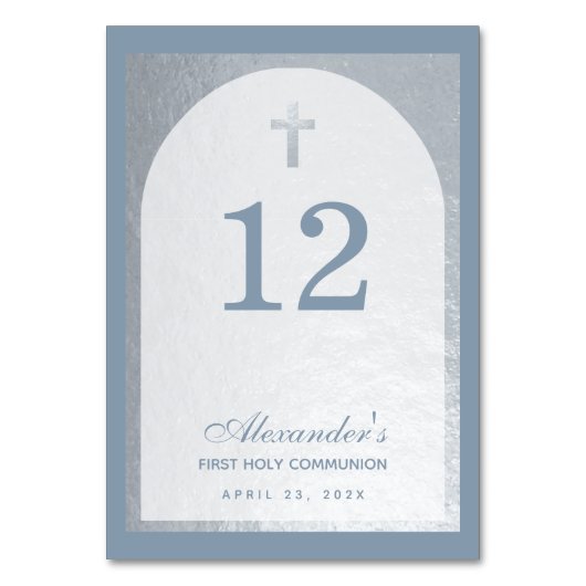 ボーイファースト共産埃の青いフェイクシルバークロス テーブルナンバー (正面)