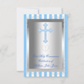 ボーイファースト聖体拝領シルバーブルーストライプ 招待状 (正面)