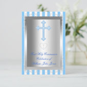 ボーイファースト聖体拝領シルバーブルーストライプ 招待状 (スタンド正面)