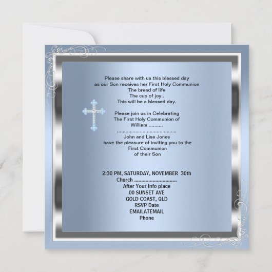 ボーイファースト聖体拝領シルバーブルー2 招待状 (裏面)