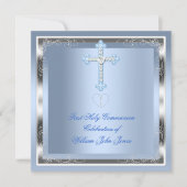 ボーイファースト聖体拝領シルバーブルー2 招待状 (正面)