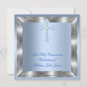 ボーイファースト聖体拝領シルバーブルー2a 招待状 (正面)