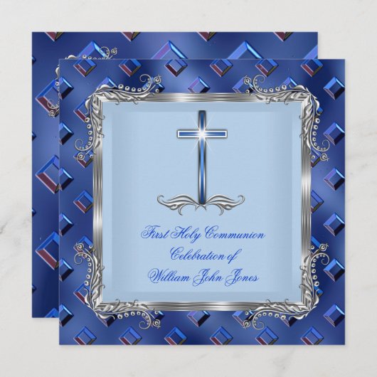 ボーイファースト聖体拝領シルバーブ王室のルー4C 招待状 (正面/裏面)