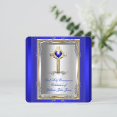 ボーイファースト聖体拝領シルバー王室の金ゴールドブルー2 招待状 (スタンド正面)