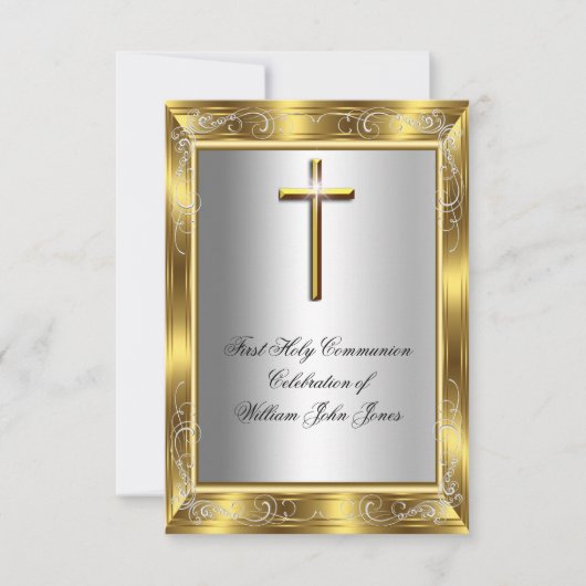 ボーイファースト聖体拝領シルバー金ゴールドクロス2 招待状 (正面)