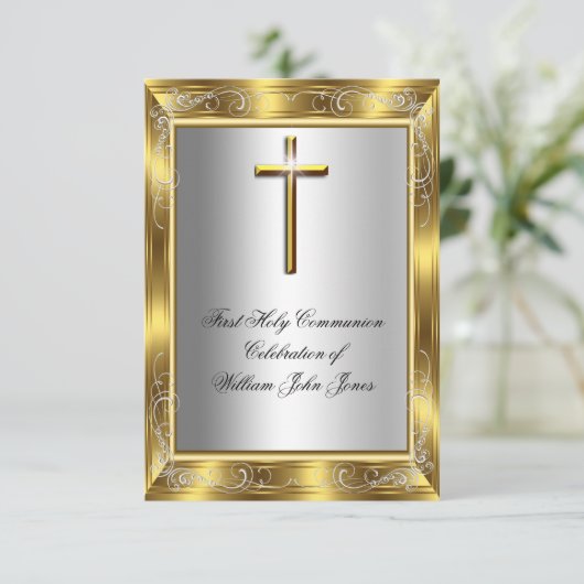 ボーイファースト聖体拝領シルバー金ゴールドクロス2 招待状 (スタンド正面)