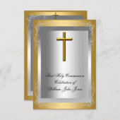 ボーイファースト聖体拝領シルバー金ゴールドクロス 招待状 (正面/裏面)