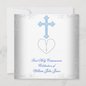 ボーイファースト聖体拝領ホワイトブルー 招待状 (正面)