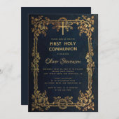 ボーイファースト聖体青金ゴールド離れヴィンテージ 招待状 (正面/裏面)