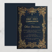 ボーイファースト聖体青金ゴールド離れヴィンテージ 招待状 (正面/裏面)