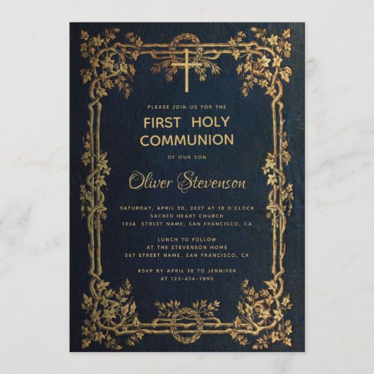 ボーイファースト聖体青金ゴールド離れヴィンテージ 招待状 (正面)