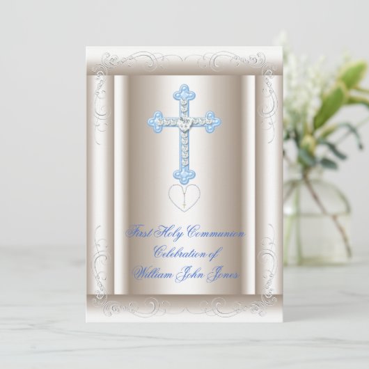 ボーイファースト聖餐式セピアブルー 招待状 (スタンド正面)