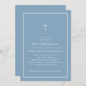 ボーイファースト聖餐式ブルークロスシンプルフレーム 招待状 (正面/裏面)