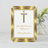 ボーイファースト聖餐式ホワイト金ゴールドクロス2 招待状 (スタンド正面)