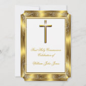 ボーイファースト聖餐式ホワイト金ゴールドクロス2 招待状 (正面)