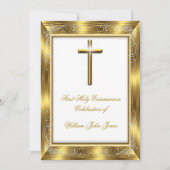 ボーイファースト聖餐式ホワイト金ゴールドクロス3 招待状 (正面)