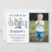 ボーイファースト誕生日おもしろいワンディオナンス 招待状 (正面)