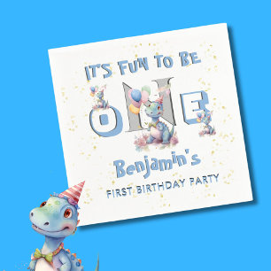 ボーイファースト誕生日おもしろいワン恐竜 スタンダードカクテルナプキン