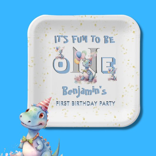 ボーイファースト誕生日おもしろいワン恐竜 ペーパープレート