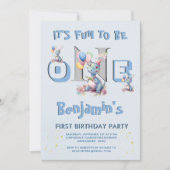 ボーイファースト誕生日おもしろいワン恐竜 招待状 (正面)