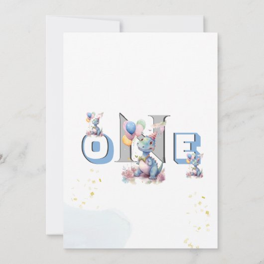 ボーイファースト誕生日おもしろいワン恐竜 招待状 (裏面)