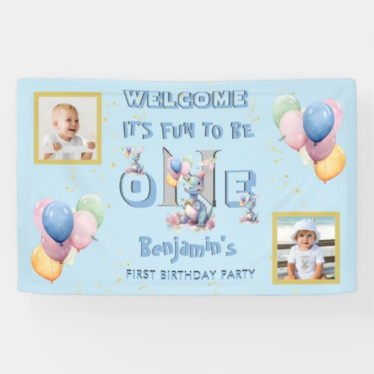 ボーイファースト誕生日おもしろいワン恐竜 横断幕 (横)