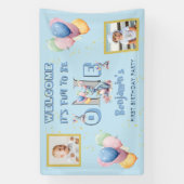 ボーイファースト誕生日おもしろいワン恐竜 横断幕 (縦)