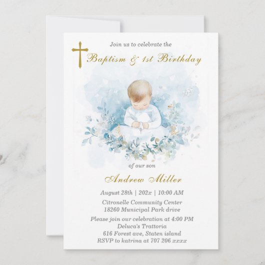 ボーイファースト誕生日と洗礼 招待状 (正面)