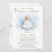 ボーイファースト誕生日と洗礼 招待状 (正面/裏面)