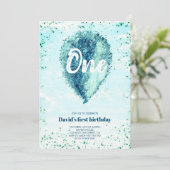 ボーイファースト誕生日グリッターブルーバルーン 招待状 (スタンド正面)