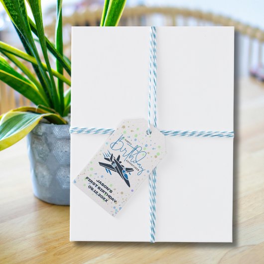 ボーイファースト誕生日ジェット戦闘機ブルーホワイト ギフトタグ