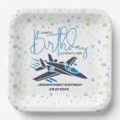 ボーイファースト誕生日ジェット戦闘機ブルーホワイト ペーパープレート (正面)