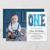 ボーイファースト誕生日フォト招待状 招待状 (正面/裏面)