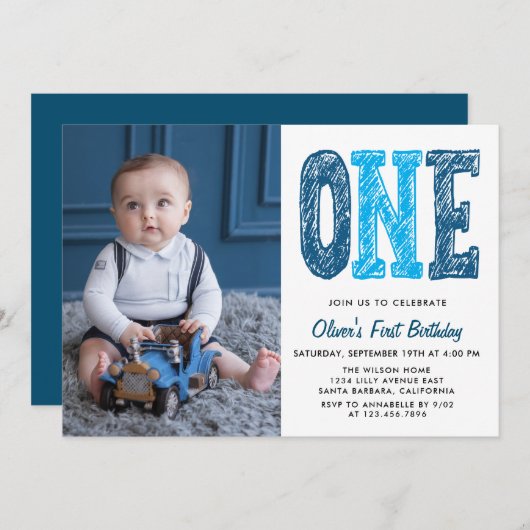 ボーイファースト誕生日フォト招待状 招待状 (正面/裏面)