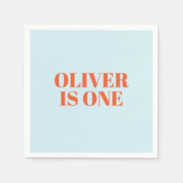 ボーイファースト誕生日ブルーとレッドモダン スタンダードカクテルナプキン