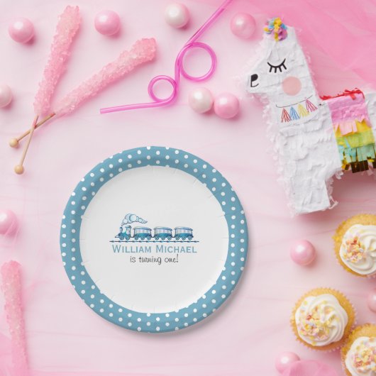 ボーイファースト誕生日ブルートレイン ペーパープレート (パーティー)