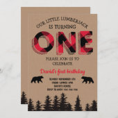 ボーイファースト誕生日ルンバージャックレッドフランネルパーティー 招待状 (正面/裏面)