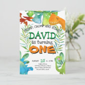 ボーイファースト誕生日恐竜1歳のパーティー 招待状 (スタンド正面)