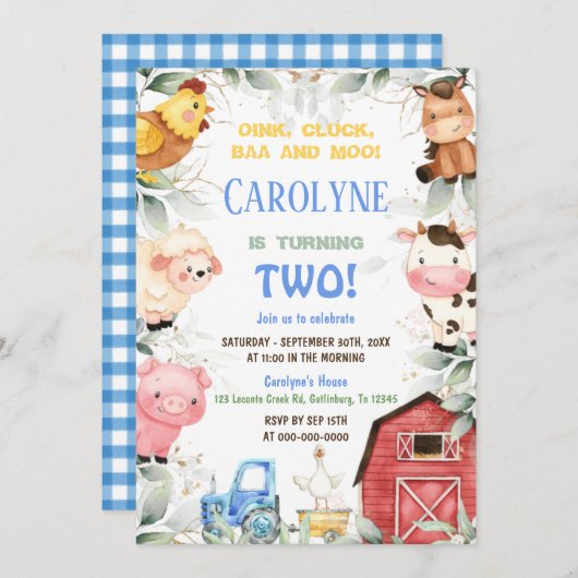 ボーイファームの誕生日の招待 招待状 (正面/裏面)