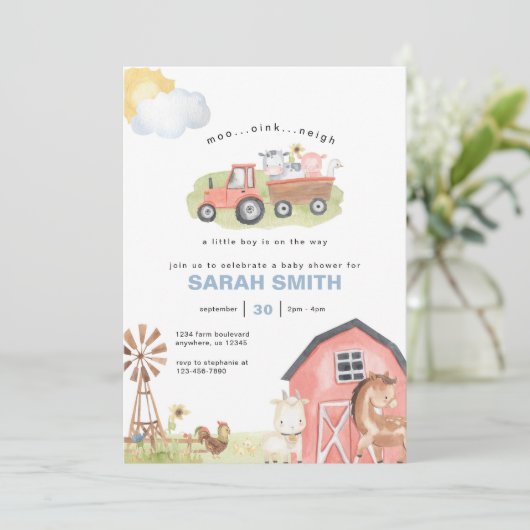 ボーイファームアニマルズベビーシャワー招待状 招待状 (スタンド正面)