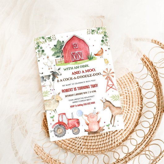 ボーイファームアニマルズボーイズ納屋周囲の庭誕生日パーティー 招待状
