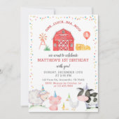 ボーイファームアニマルズレッド誕生日招待状 招待状 (正面)