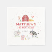 ボーイファームアニマルズレッド誕生日 スタンダードカクテルナプキン (正面)