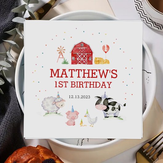 ボーイファームアニマルズレッド誕生日 スタンダードカクテルナプキン