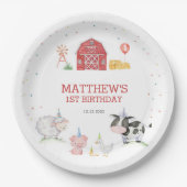ボーイファームアニマルズレッド誕生日 ペーパープレート (正面)