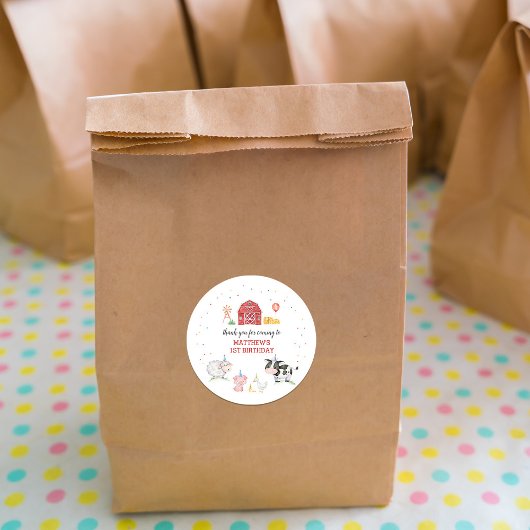 ボーイファームアニマルズレッド誕生日 ラウンドシール