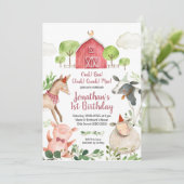 ボーイファームアニマルズ納屋周囲の庭誕生日招待状 招待状 (スタンド正面)