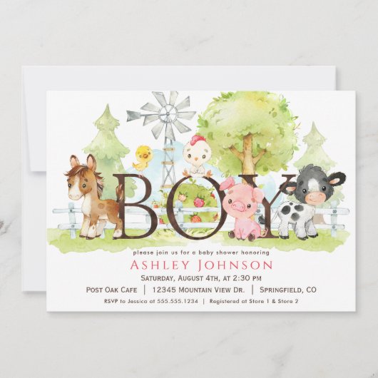 ボーイファームベビーシャワー招待状 招待状 (正面)