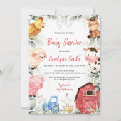 ボーイファーム動物納屋周囲の庭ベビーシャワー 招待状 (正面)