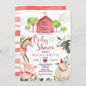 ボーイファーム動物納屋周囲の庭ベビーシャワー 招待状 (正面/裏面)